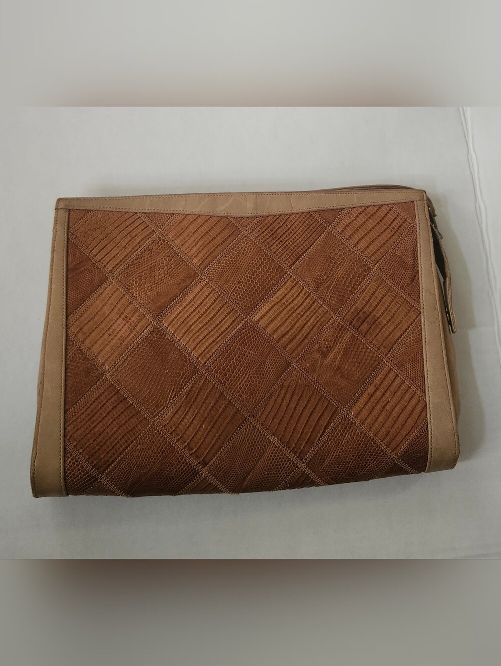 Vintage Venetto Made In USA Textured Brown Patchwork Women's Clutch